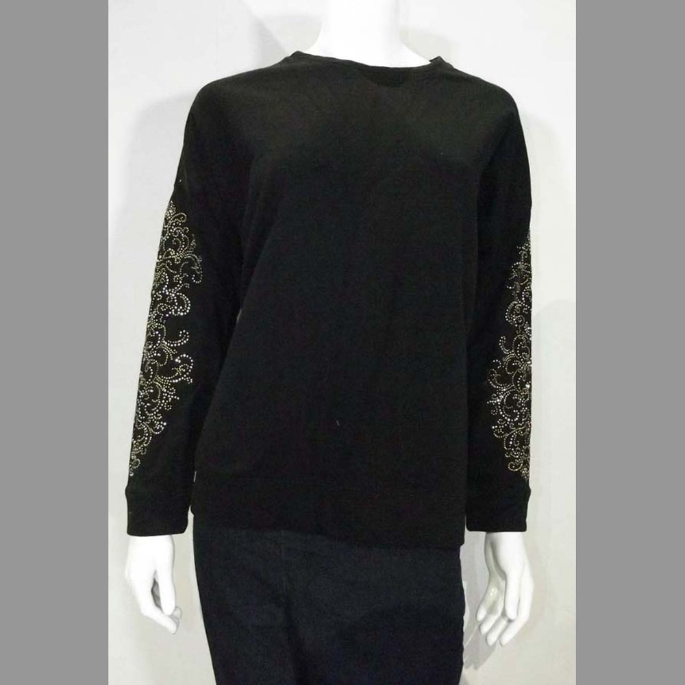 Black Sweatshirt w/ Studded Embellished Sleeves Lg